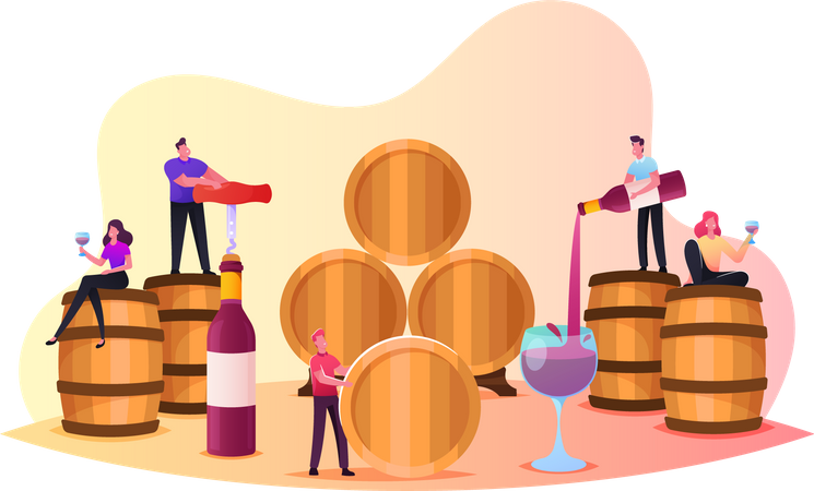 Personagens Degustação de vinhos em adega  Ilustração