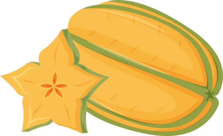 Carambola Cartoon Vector Illustration Organic Dessert Juicy Star Apple Ripe Tropical Fruit Flat Color Object Sliced Starfruit Exotic Salad Ingredient Isolated On White Background Illustration