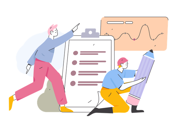 Caras fazendo relatório de negócios  Illustration