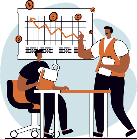 Caras fazendo relatório financeiro  Ilustração