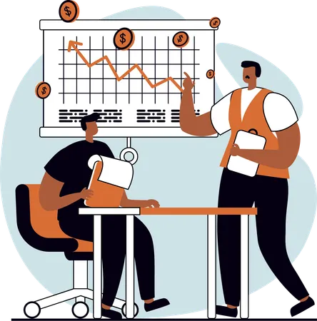 Caras fazendo relatório financeiro  Ilustração