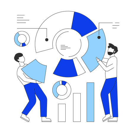 Caras trabalhando na segmentação de mercado  Ilustração