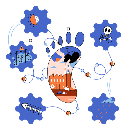 Carbon footprint and Causes of climate change on planet  Illustration