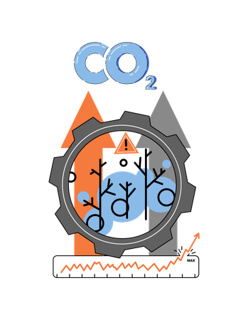 Carbon footprint and its consequences. Causes of climate change on planet. Ecological problems metaphor  Illustration