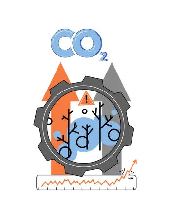 Carbon footprint and its consequences. Causes of climate change on planet. Ecological problems metaphor  Illustration