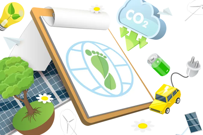 3 D Vector Conceptual Illustration Of Carbon Footprint Reduction Lowering CO 2 Level Illustration