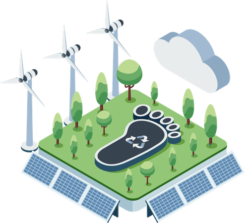 Carbon Footprint Reduction with Sustainable and Renewable Energy  Illustration