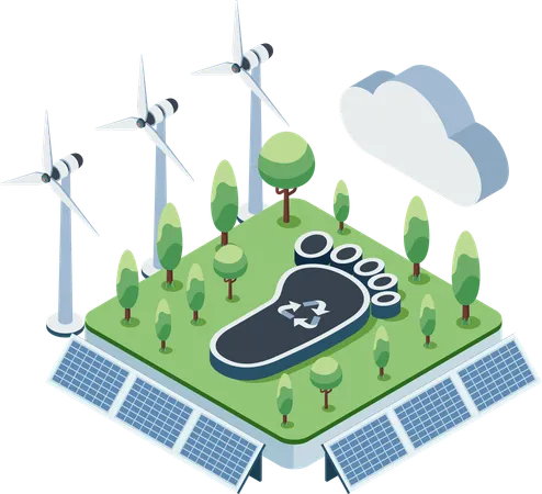 Carbon Footprint Reduction with Sustainable and Renewable Energy  Illustration