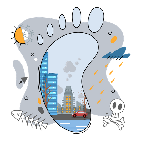 Carbon footprint released from industrial waste  Illustration