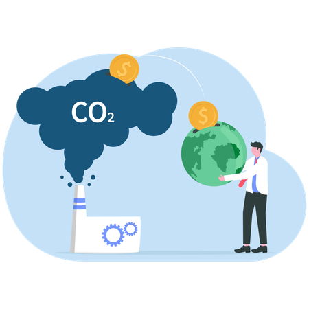 Carbon tax payment as factory CO2 gas emissions charge  Illustration