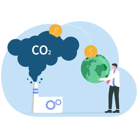 Carbon tax payment as factory CO2 gas emissions charge  Illustration