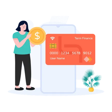 Female With Card Denoting Flat Illustration Of Card Payment Illustration
