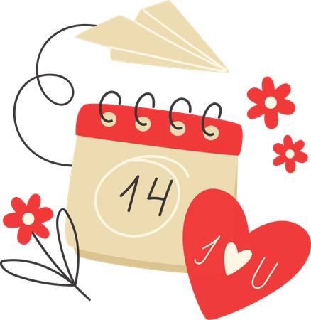 Card with calendar and heart for Valentine's Day  Illustration