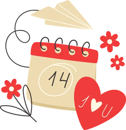 Card with calendar and heart for Valentine's Day  Illustration