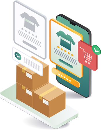 Cardboard package for online shopping in e-commerce market  Illustration