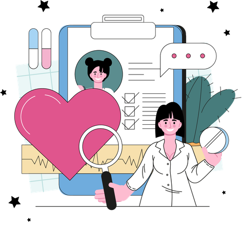 Cardiologist showing patient report  イラスト