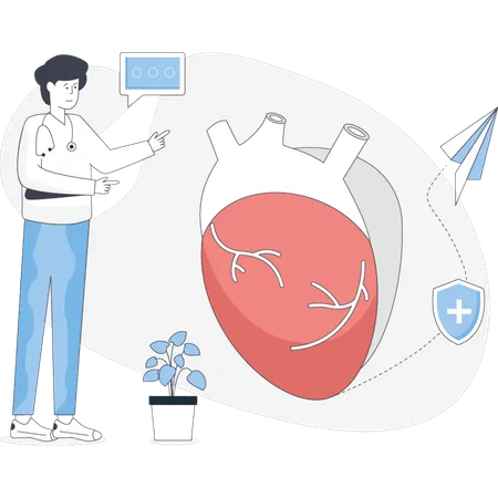Médico cardiologista apontando relatório cardíaco  Ilustração