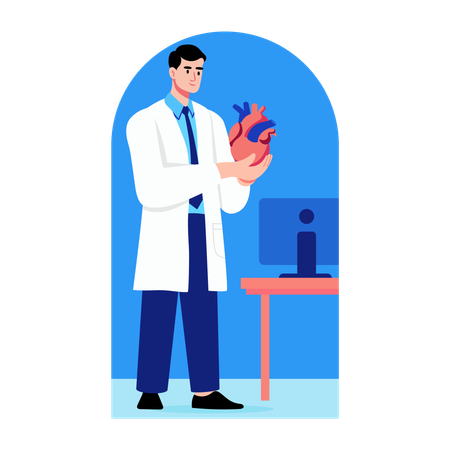 Cardiólogo examinando el corazón humano  Ilustración