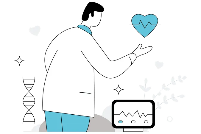 Cardiólogo revisando el corazón  Ilustración