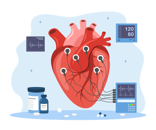 Cardiology concept, ECG, EKG, cardiogram and electrocardiogram, Health heart check up and cardiovascular pressure  Illustration