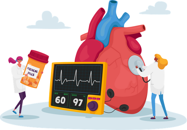 Cardiology Health Care and Pills  Illustration