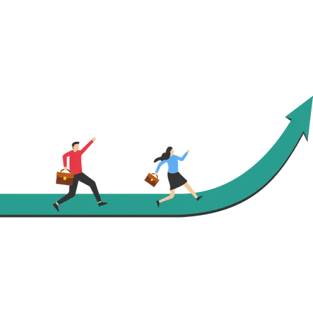 Career Growth Or Career Development Concept Cheerful Businessman And Woman Walking On Growing Arrows In Word Career Increase Or Progress Towards Success In The Job Salary Increase Concept Illustration