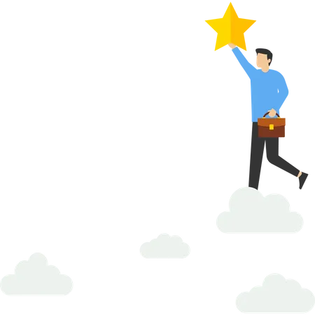 Career Path Or Dream Job Concept Business Champions Win Awards Win Star Employees Successful Entrepreneurs Climb The Ladder To The Clouds To Achieve And Reach The Worthy Stars Illustration