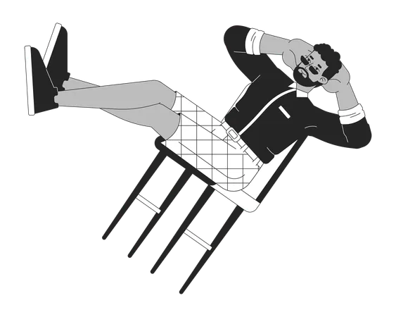 Carefree Man Balancing On Chair Black And White 2 D Line Cartoon Character Black Guy Resting Isolated Vector Outline Person Enjoying Free Time And Laziness Monochromatic Flat Spot Illustration Illustration