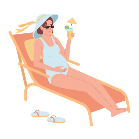 Carefree Pregnant Woman Lying On Deckchair Semi Flat Color Vector Character Editable Figure Full Body Person On White Simple Cartoon Style Spot Illustration For Web Graphic Design And Animation Illustration