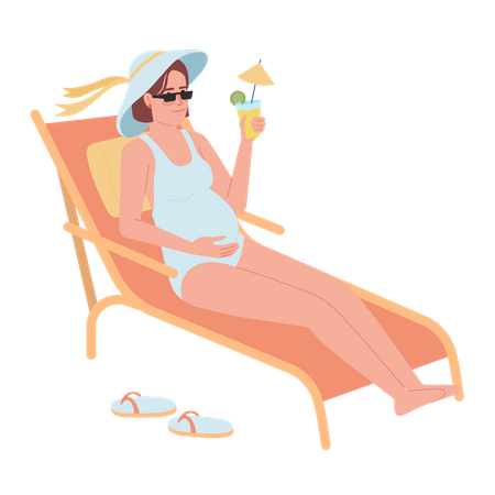 Carefree pregnant woman lying on deckchair  Illustration