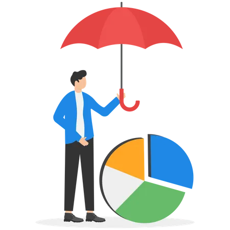 Careful Management Of Investment Portfolio Diversification Regular Monitoring And Making Informed Decisions Based On Market Trend Concept Businessman Spreading Umbrella To Cover Pie Chart Illustration