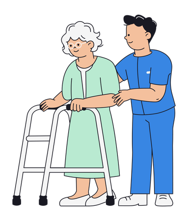 高齢女性を介助する介護者  イラスト