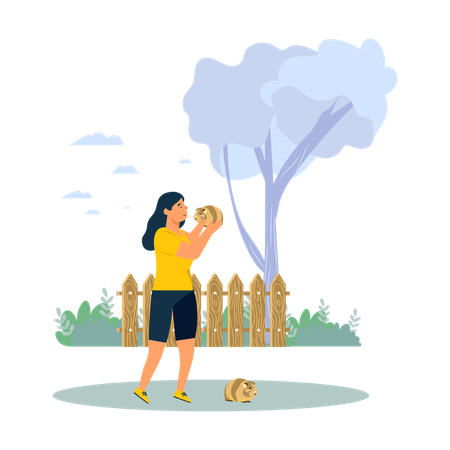 公園で世話をするペット  イラスト