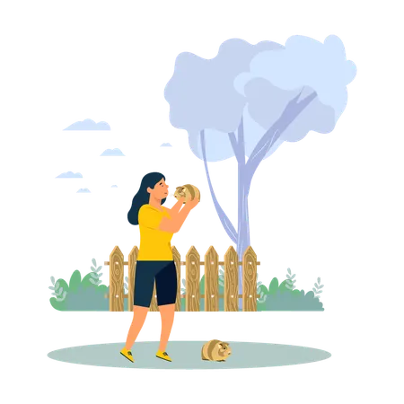 公園で世話をするペット  イラスト