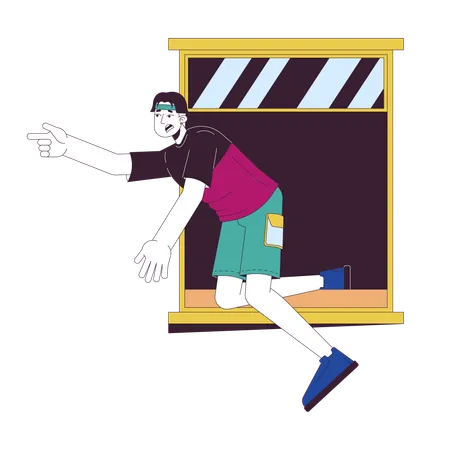 Careless Asian Man Falling Out Of Window 2 D Linear Cartoon Character Surviving Traumatic Accident Isolated Line Vector Person White Background Safety Rules Violation Color Flat Spot Illustration イラスト