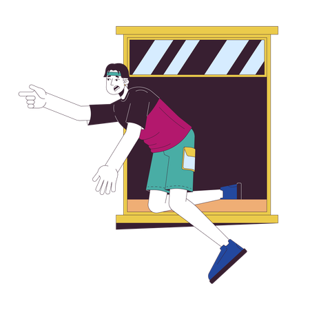 Careless asian man falling of window  Illustration