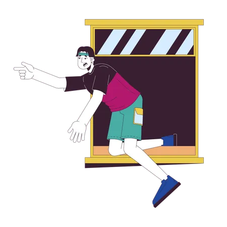 Careless asian man falling of window  Illustration