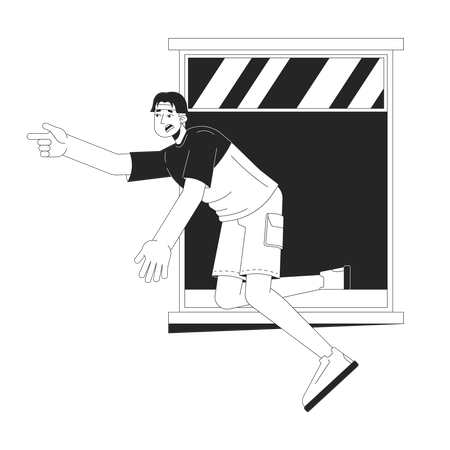 Careless asian man falling of window  Illustration