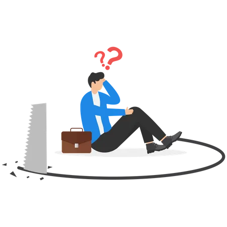 Unexpected Business Mistake Problem Or Accident Unknown Future Or Danger Surprise Economic Crisis Or Financial Crash Careless Businessman Sitting Without Knowing Someone Sawing Floor To Collapse Illustration