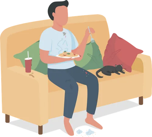 Careless male eating junk food on sofa  Illustration