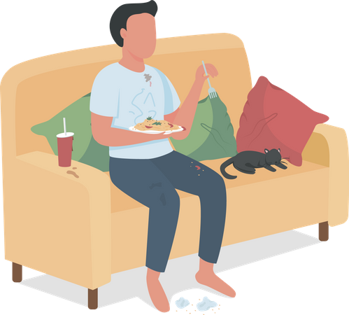 Careless male eating junk food on sofa  Illustration