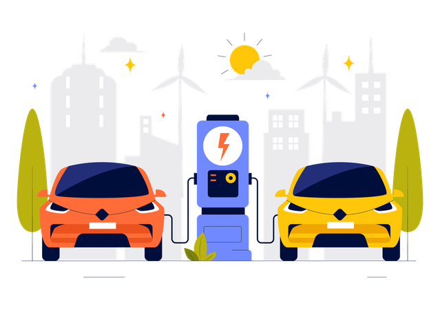 Carga de batería de coche eléctrico  Ilustración