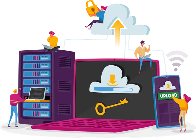 Carga de datos a la nube en el centro de datos  Ilustración