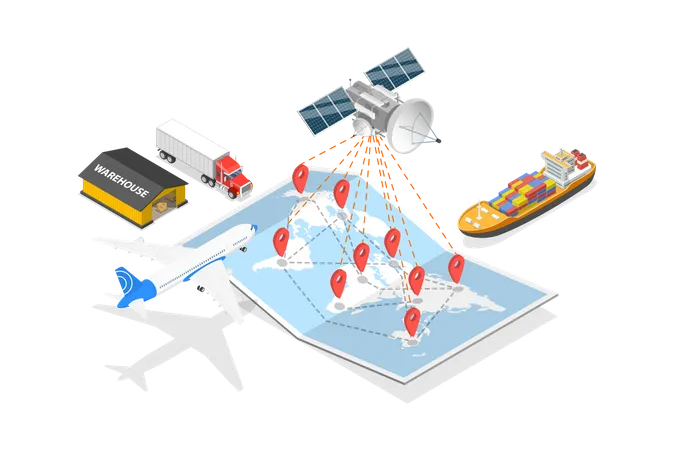 Ilustracion Conceptual De Vectores Planos Isometricos 3 D De Carga Internacional Red Logistica Global Ilustración
