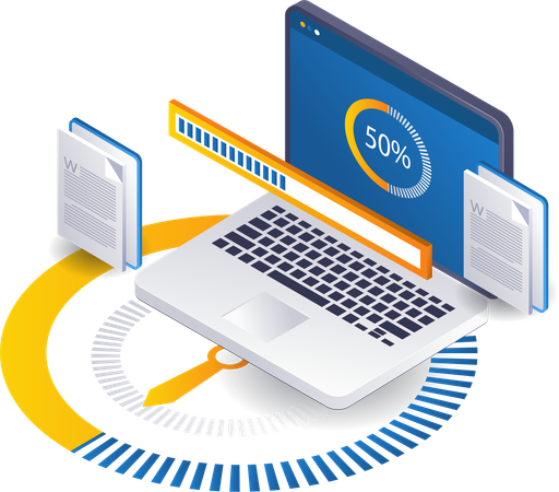 Cargando datos de la aplicación de actualizaciones de procesos de la computadora portátil  Ilustración