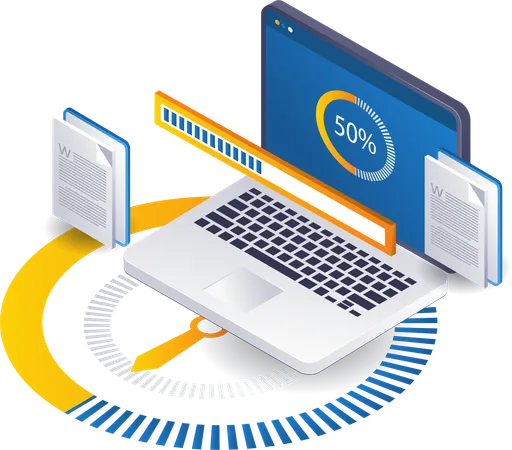 Cargando datos de la aplicación de actualizaciones de procesos de la computadora portátil  Ilustración