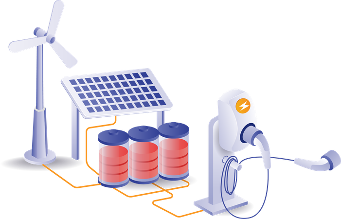 Cargue los auriculares con energía de paneles solares.  Ilustración