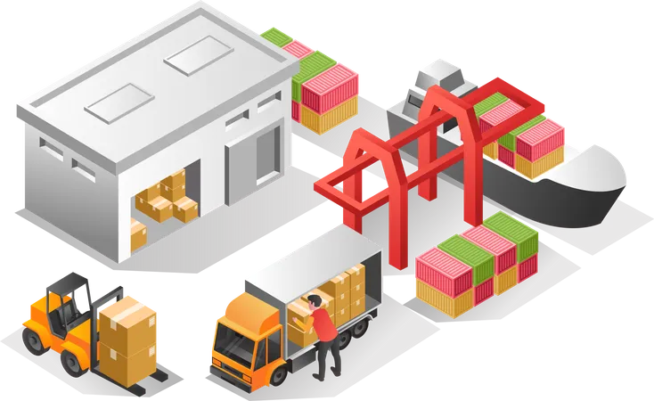 Cargo of land sea route  Illustration