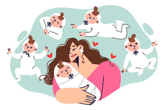 Caring mother with baby  Illustration