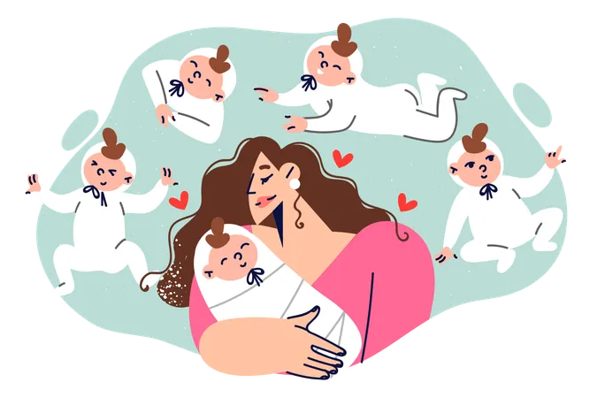 Caring mother with baby  Illustration